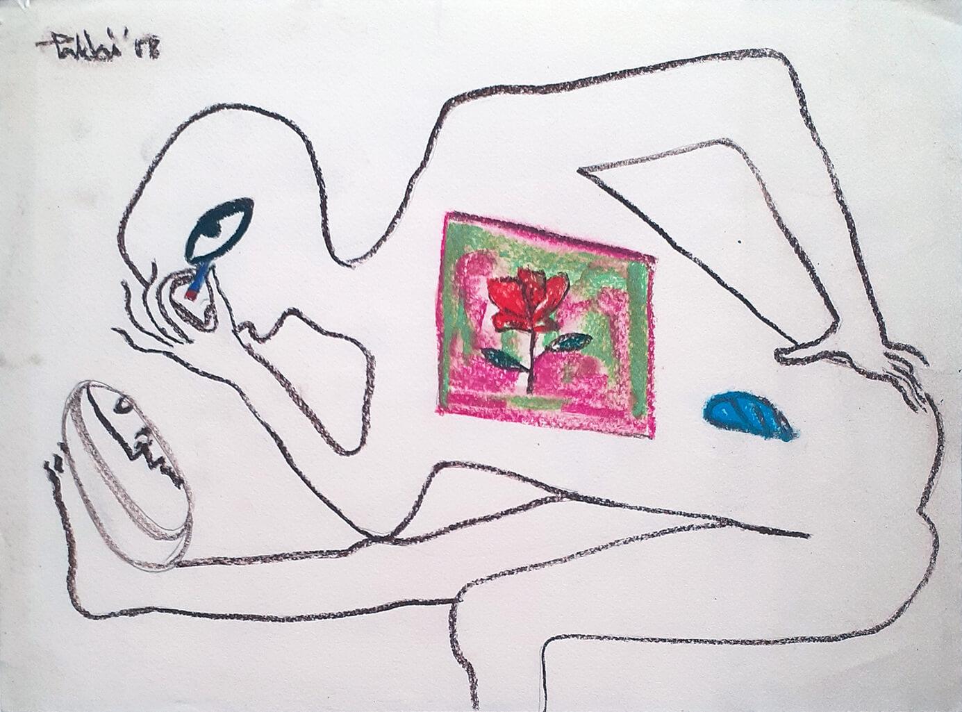 Sans titre, Pastel sec, fusain sur papier, artiste indien contemporain « en stock »