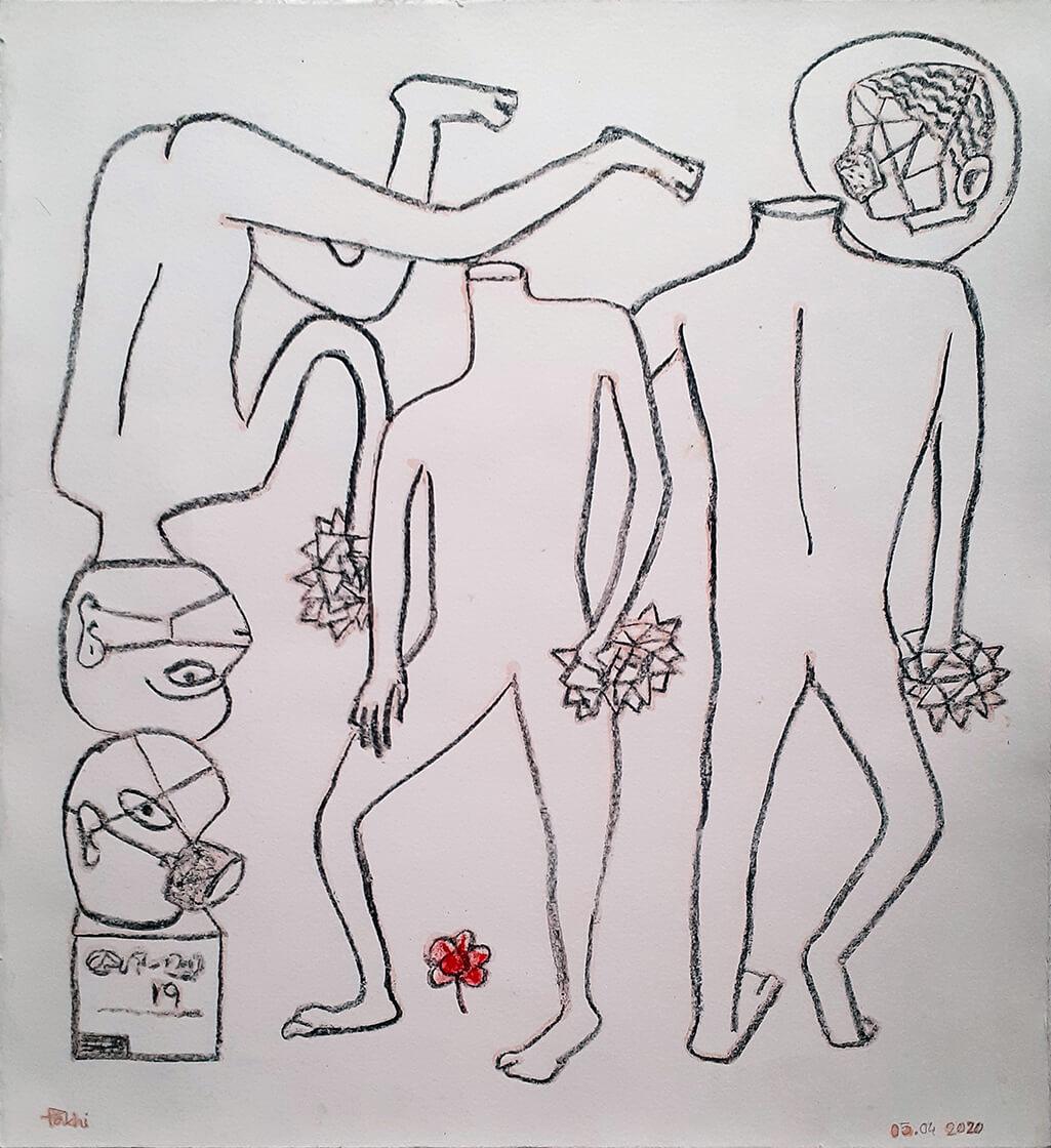 Senza titolo, Pastello secco, carboncino su carta, Artista Indiano Contemporaneo "In Stock"