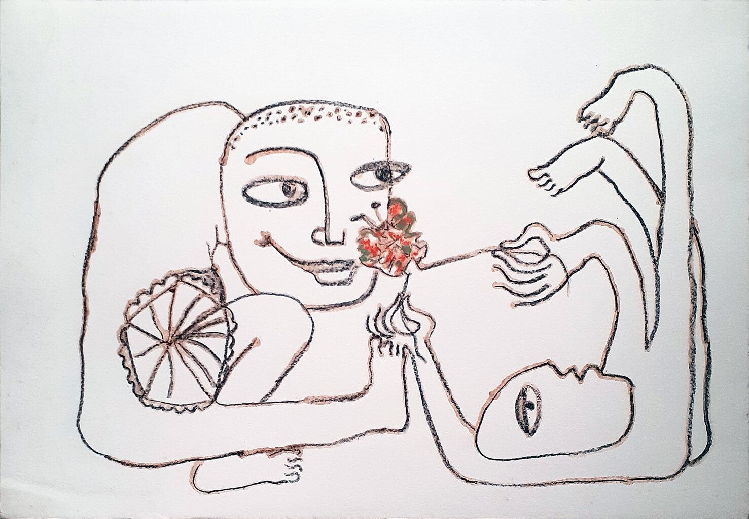 Figurative Painting de Subrata Biswas - Sin Título, Pastel Seco Licor de Té, Carboncillo sobre Papel, Artista Contemporáneo-In Stock