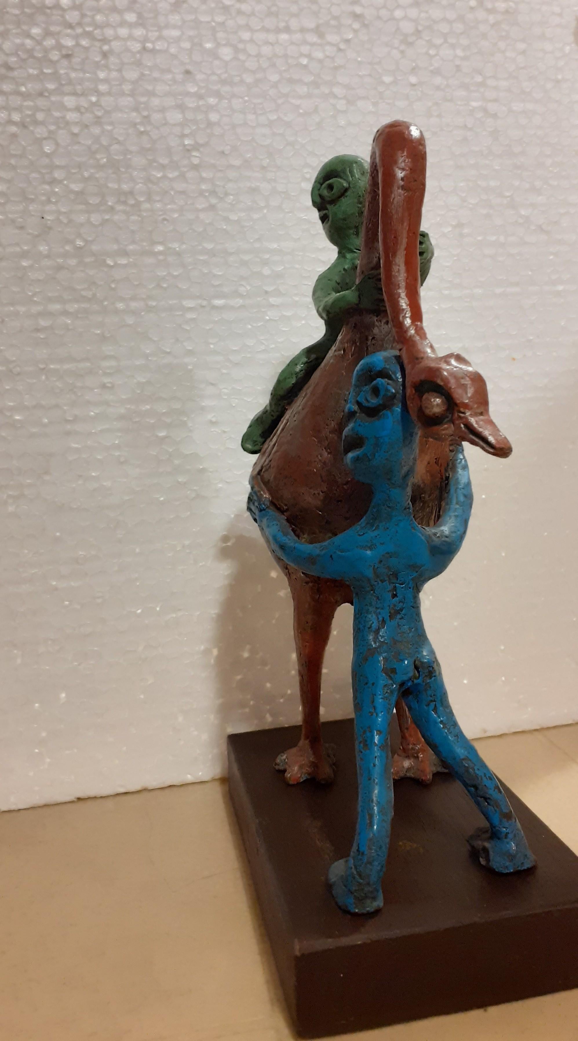 Kinderspiel aus der Kindheit, Bronze-Skulptur, grün-blaue Patina, „Auf Lager“ (Zeitgenössisch), Sculpture, von Subrata Biswas