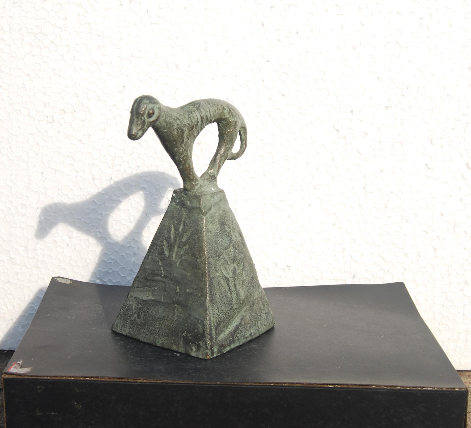 Dog perched on Hillock, Folk style, Motifs, Bronze, Animal Sculpture 
