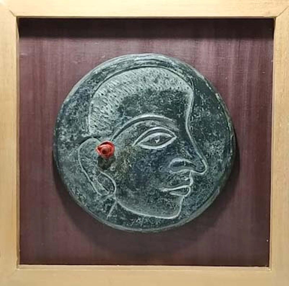 Subrata Biswas Figurative Sculpture - Relief, Face, Bronze Sculpture, Green by Contemporary Indian Artist "In Stock"