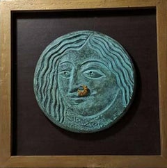 Relief, Face, Bronze Sculpture, Green by Contemporary Indian Artist "In Stock"