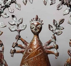 Woman-Mother Nature, Two Children, Green Patina Bronze Sculpture,  "In Stock"