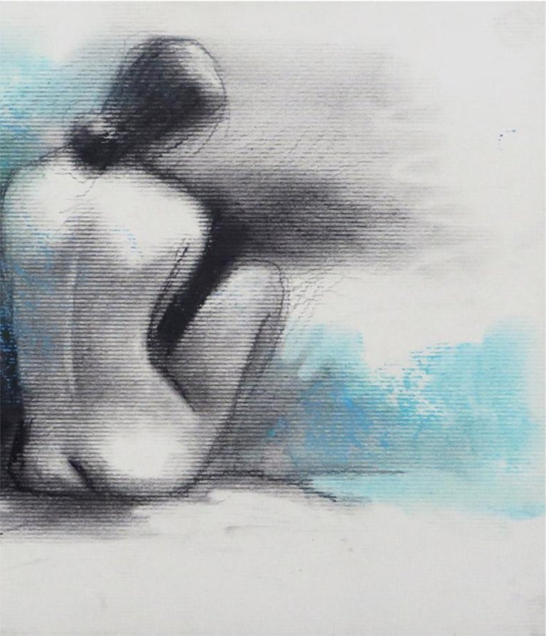 Nude, Seated Woman, Charcoal & Pastel on Board, Green and black 