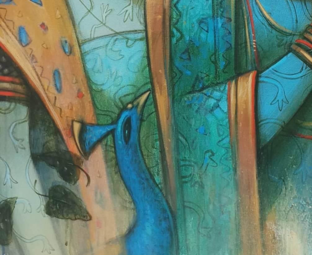 Sintonía de Amor, Espiritual, Acrílico sobre Lienzo, Verde, Rojo, Artista Indio 
