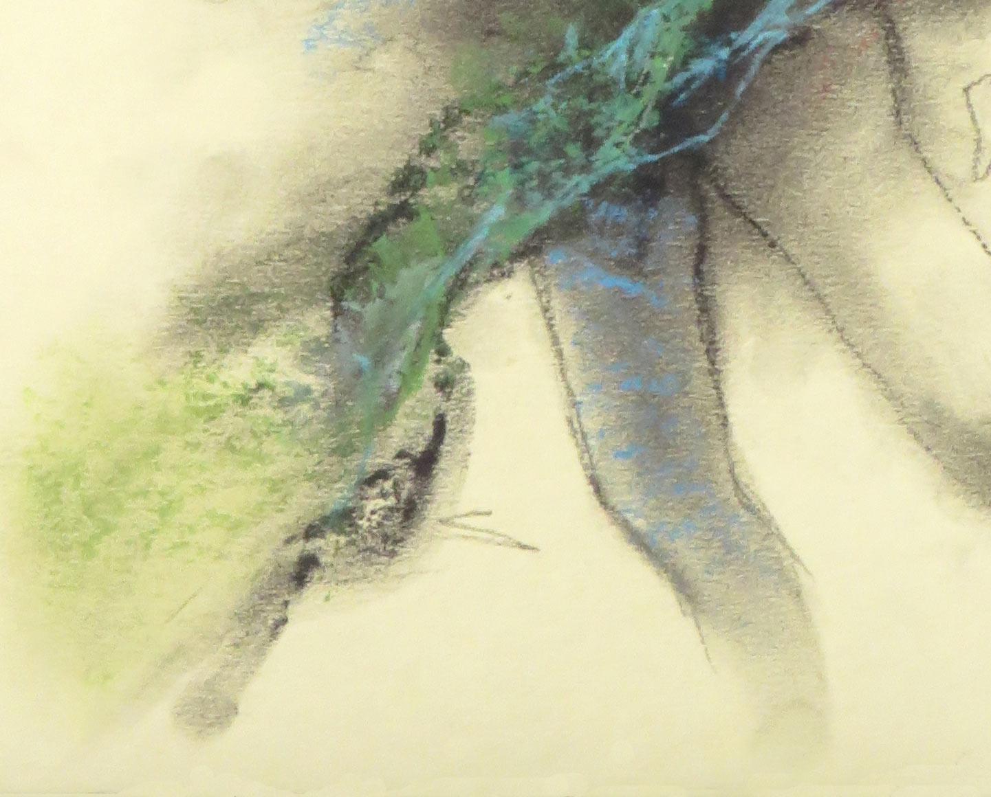 Nude, Drawing of Woman, Charcoal, Pastel, Blue, Red, Indian Artist 