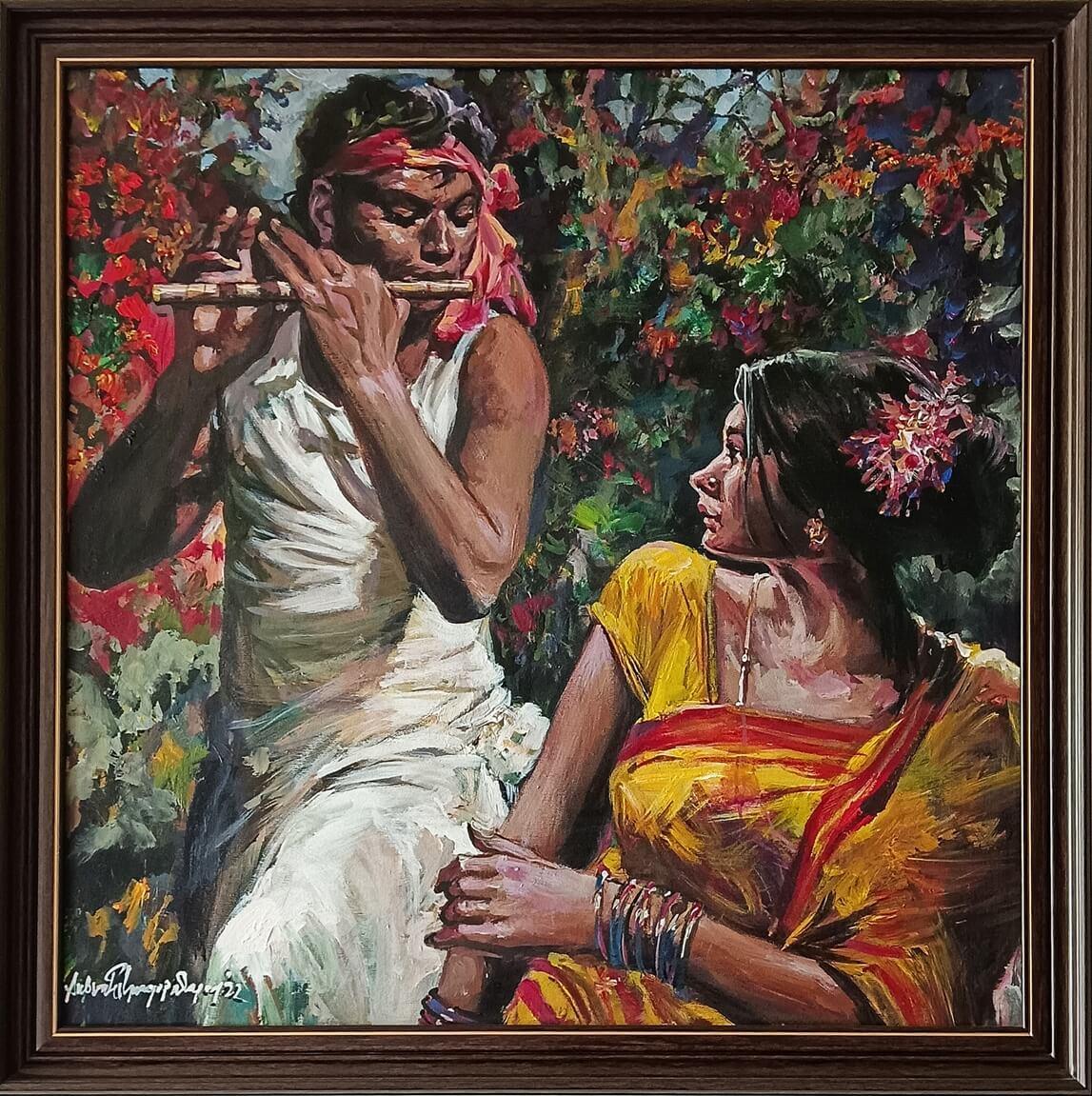 Untitled, Figurative, Acrylic on Canvas, Red, Yellow, Indian Artist 