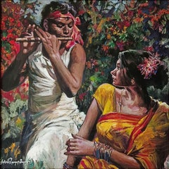 Untitled, Figurative, Acrylic on Canvas, Red, Yellow, Indian Artist "In Stock"