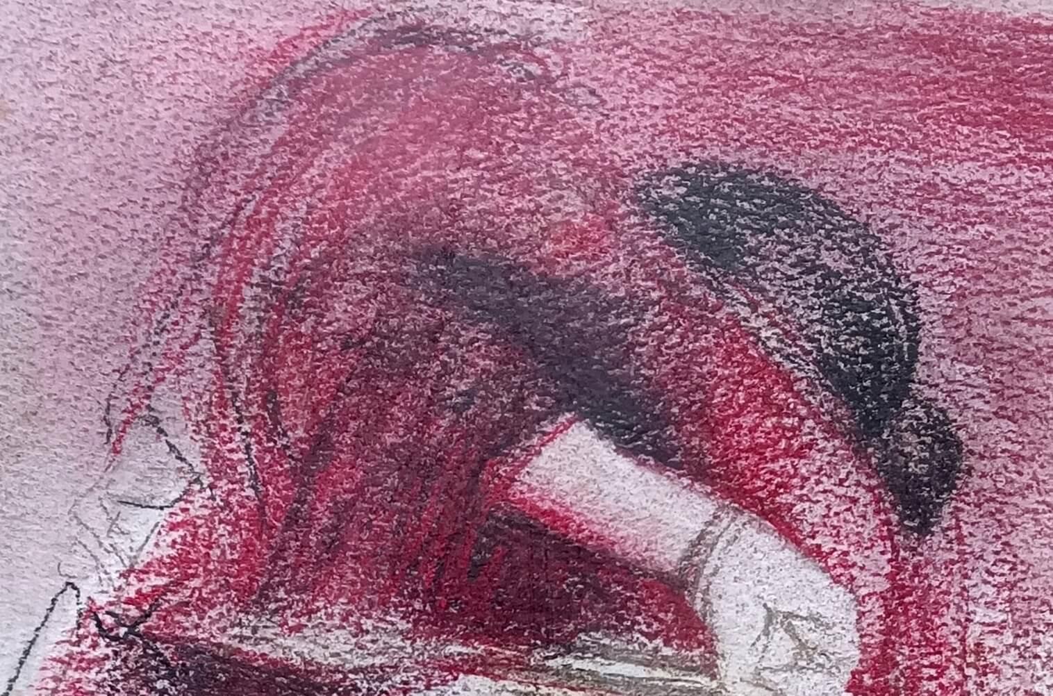 Untitled, Figurative, Pastel on Paper, Red, Indian Artist 