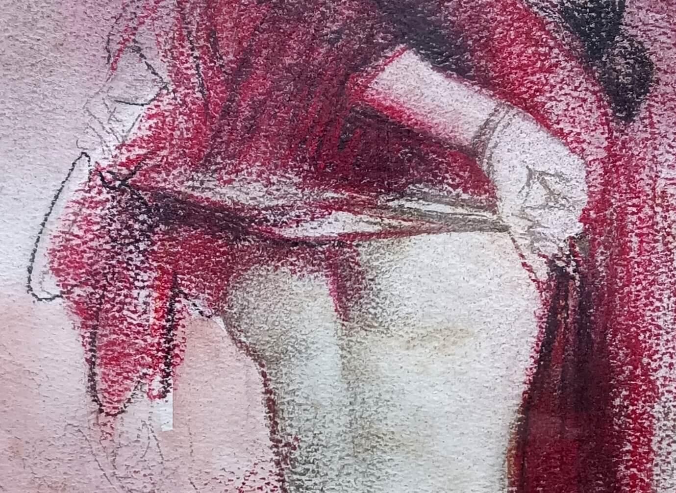 Untitled, Figurative, Pastel on Paper, Red, Indian Artist 