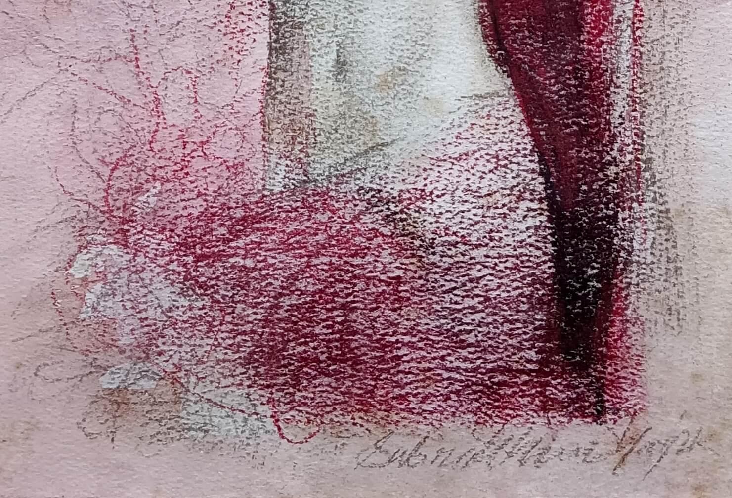 Untitled, Figurative, Pastel on Paper, Red, Indian Artist 