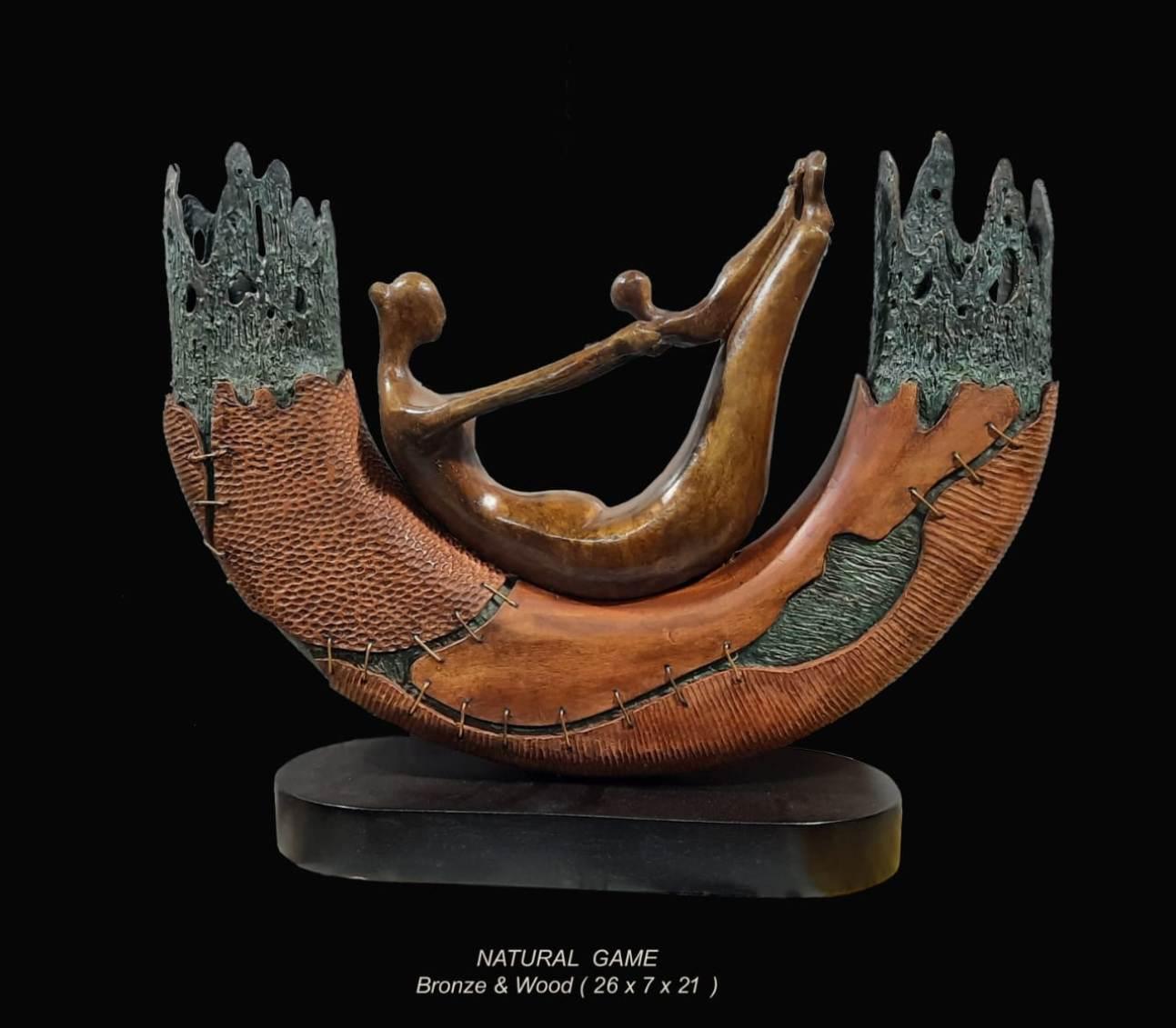Naturspiel, figurativ, Bronze und Holz von zeitgenössischem indischen Künstler „In Stock“