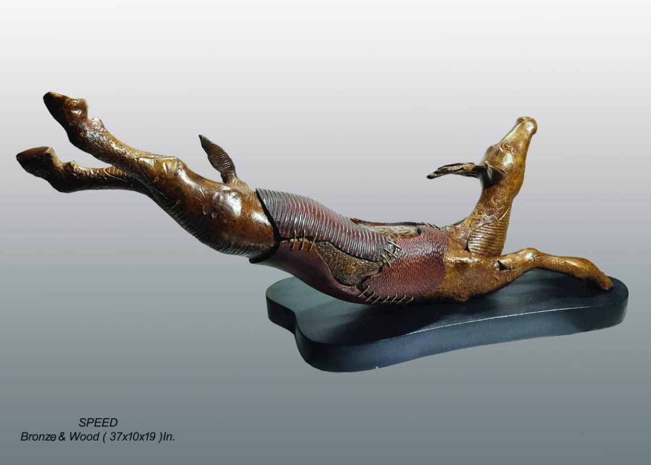 Speed, Figurative, Bronze & Wood by Contemporary Indian Artist 