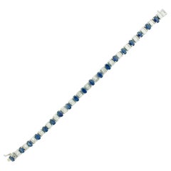 Retro Substancial Sapphire and Diamond Tennis Bracelet 11.00 Carat in Platinum