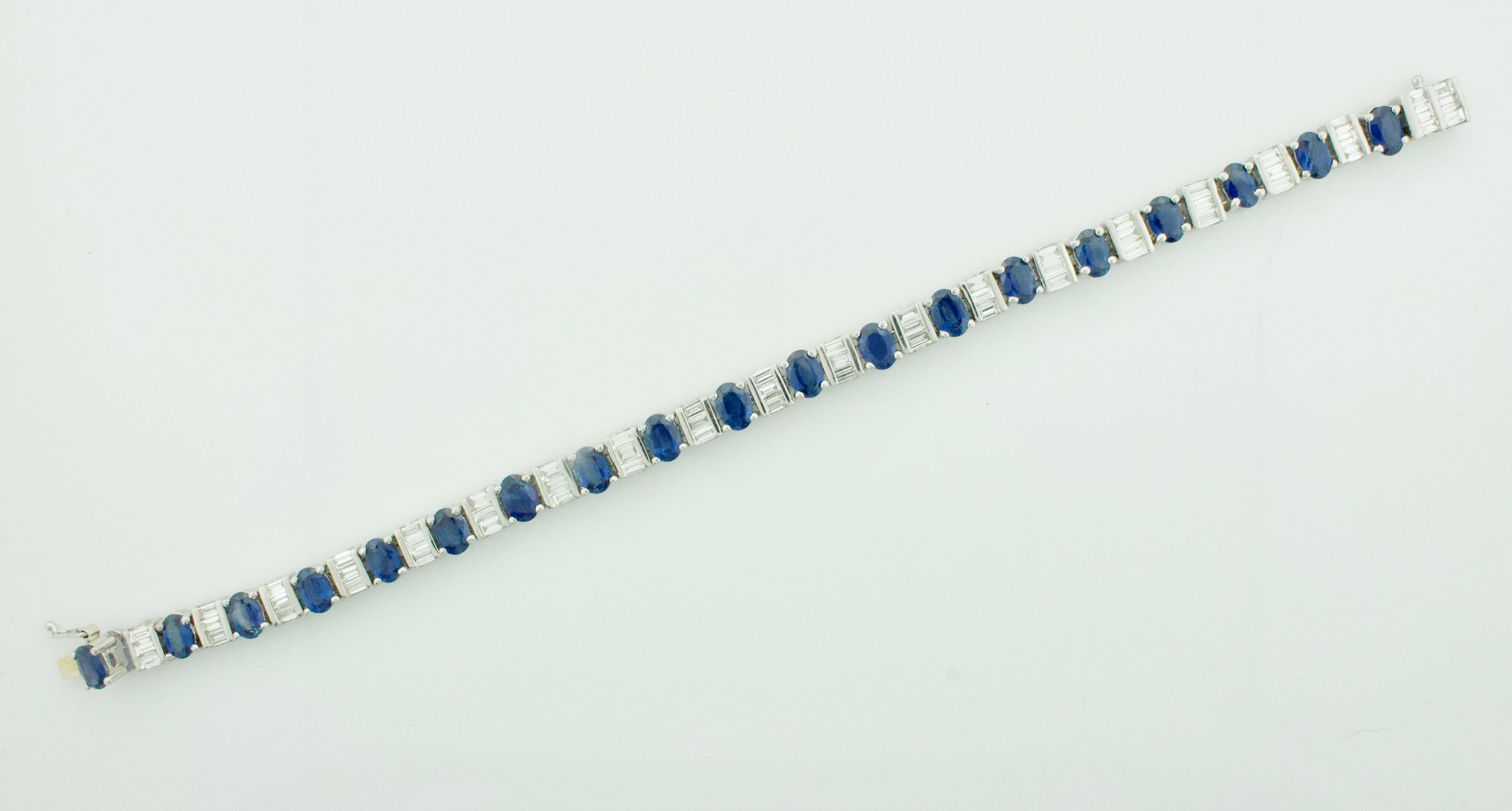 Oval Cut Substancial Sapphire and Diamond Tennis Bracelet 11.00 Carat in Platinum For Sale