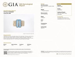 Sustancial Anillo Ancho de Oro Amarillo de 14k GIA 6,48ct Aguamarina y Diamantes Laterales