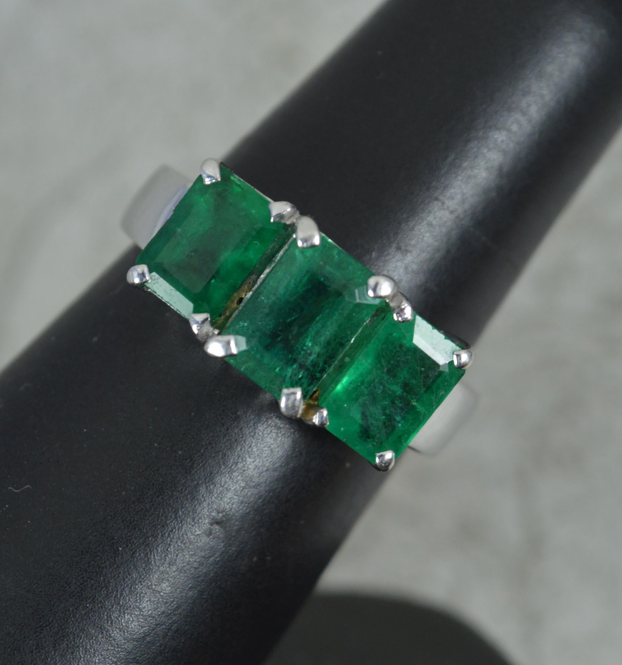 Substantial 18 Carat White Gold and Natural Emerald Trilogy Ring 4