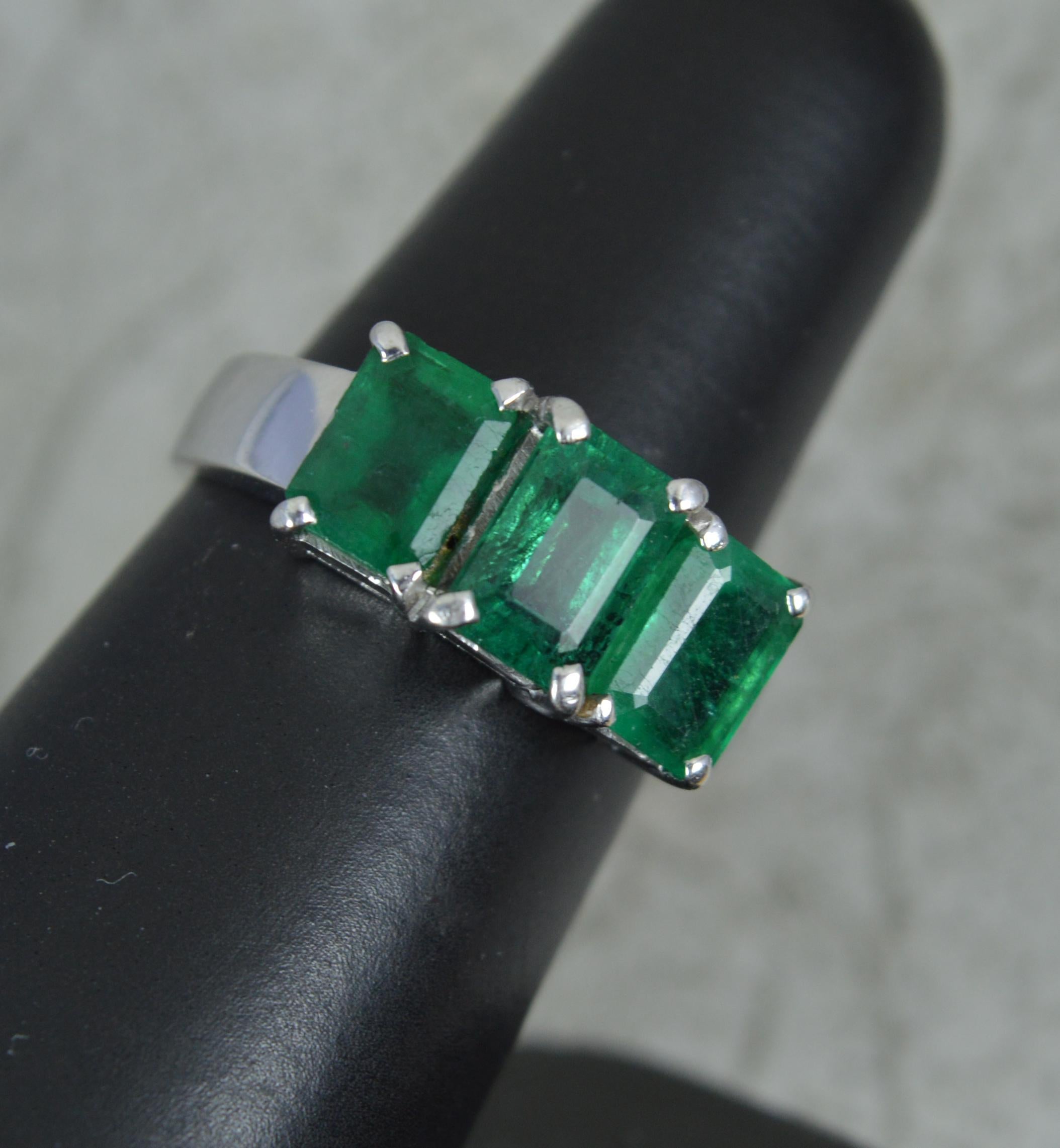 Substantial 18 Carat White Gold and Natural Emerald Trilogy Ring 5