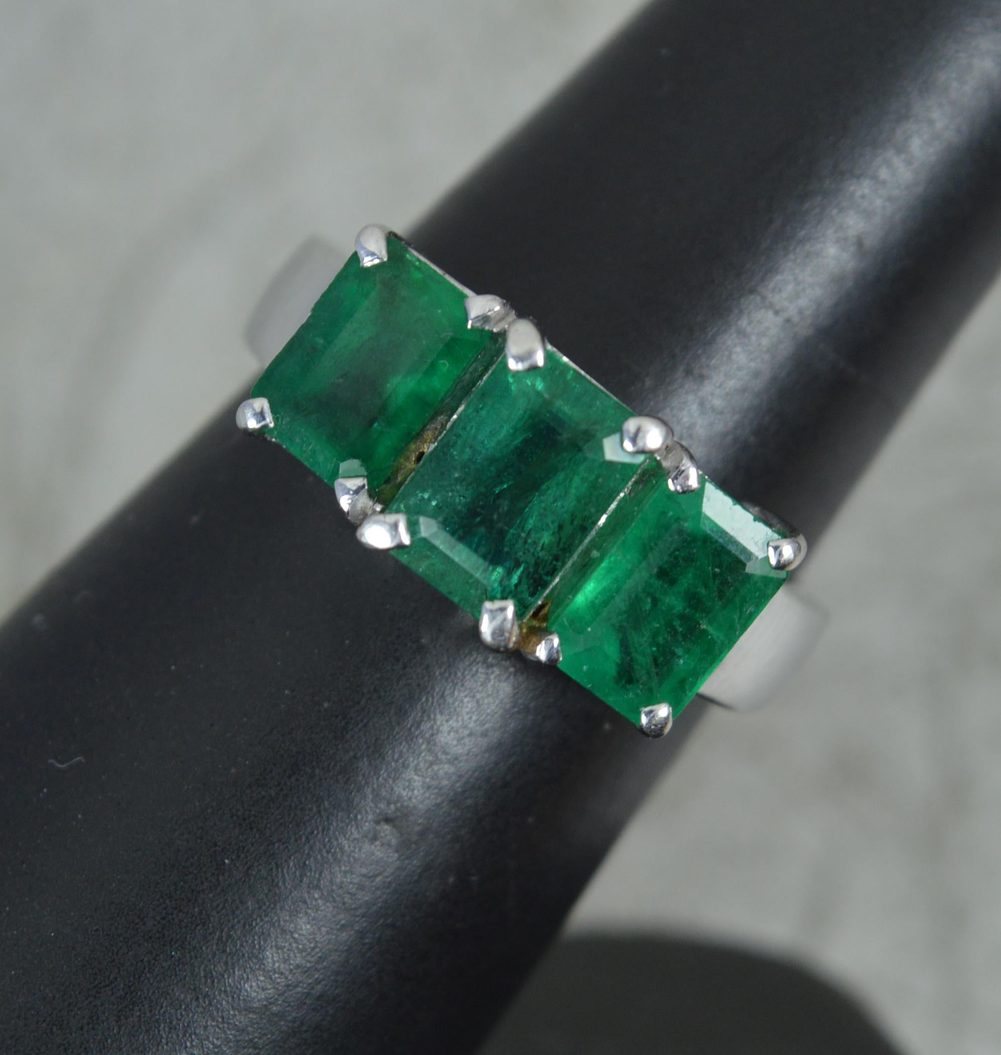 Substantial 18 Carat White Gold and Natural Emerald Trilogy Ring 6