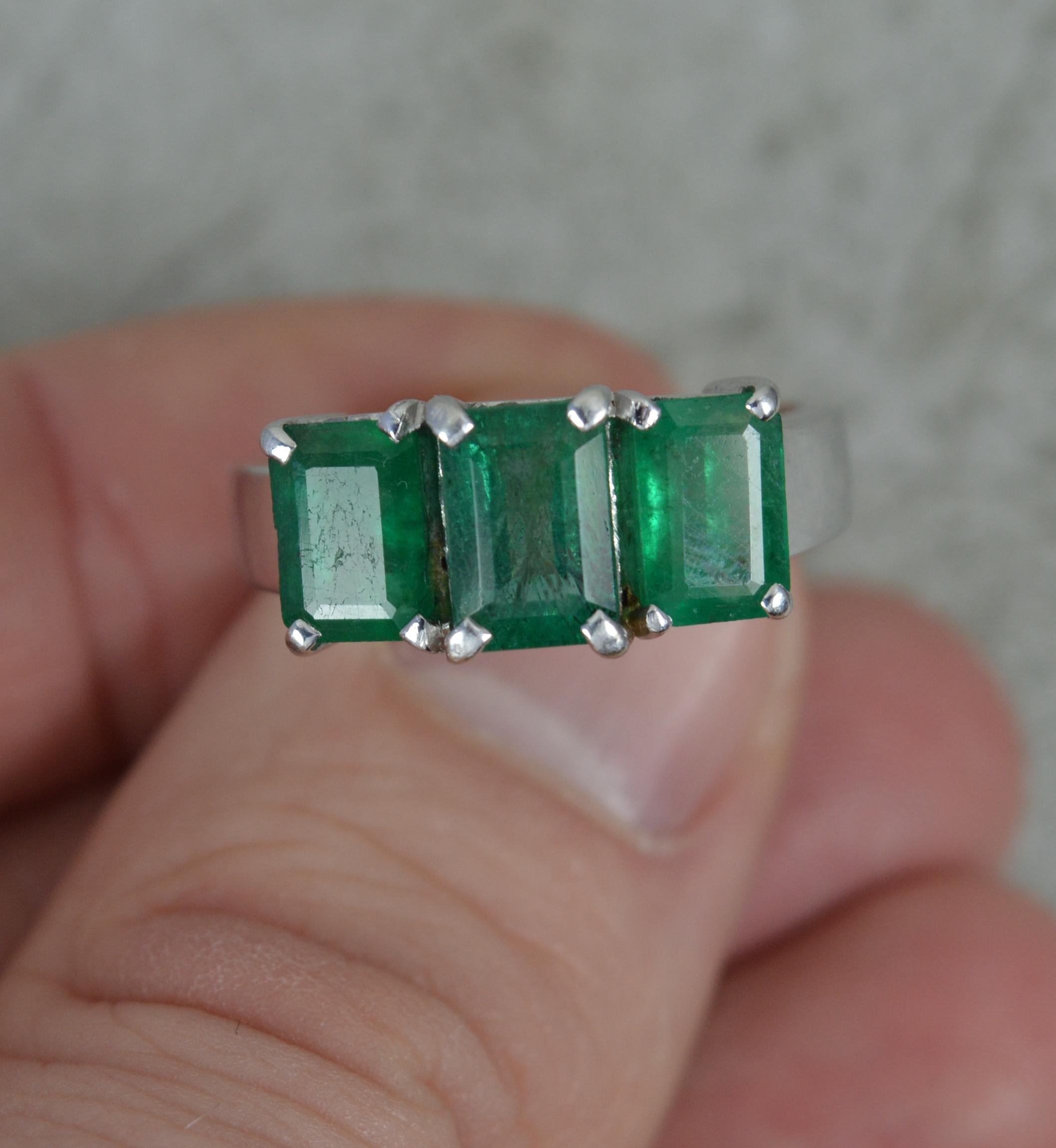 Women's Substantial 18 Carat White Gold and Natural Emerald Trilogy Ring