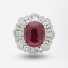 Substantial 18 Karat White Gold, Ruby and Diamond Ring