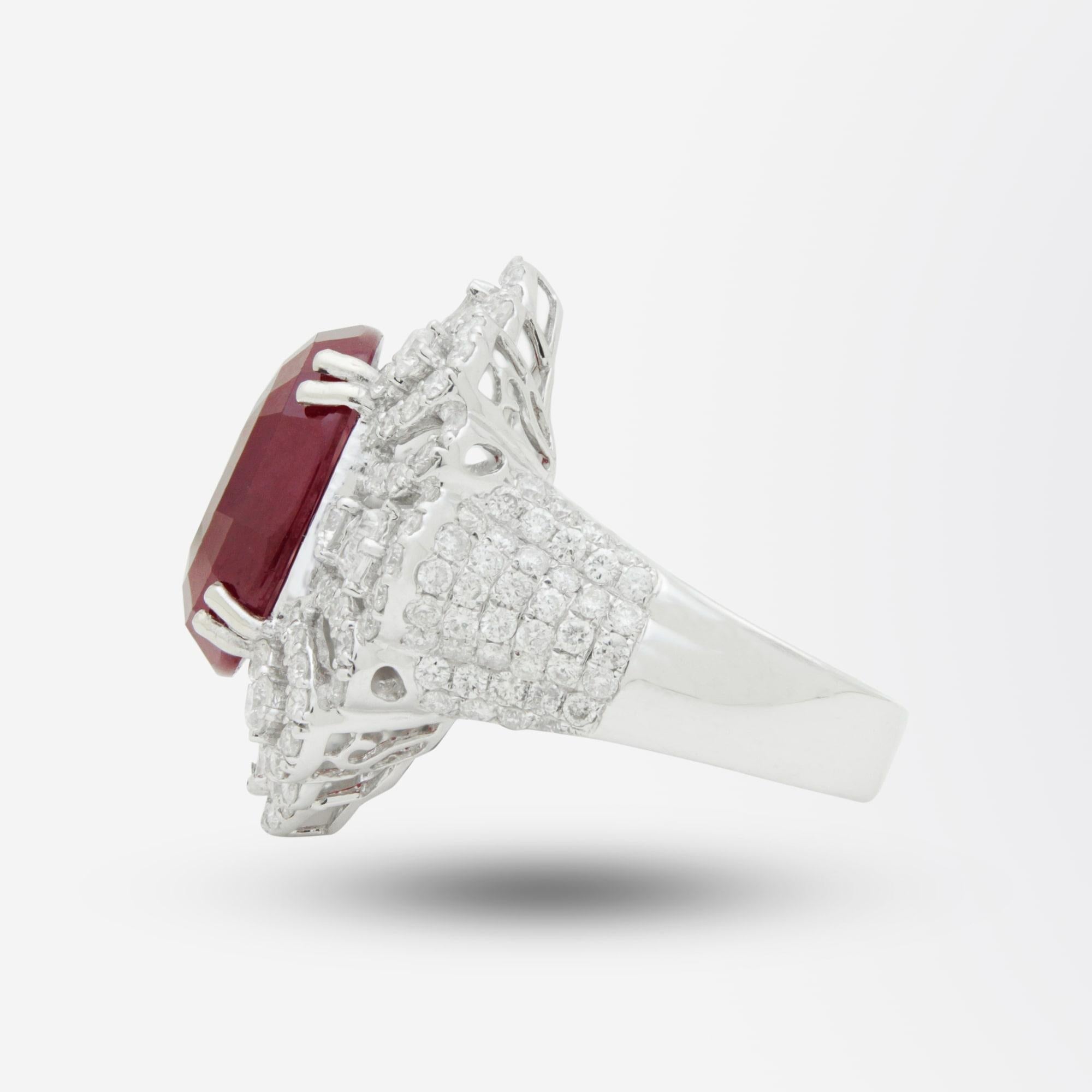 Modern Substantial 18 Karat White Gold, Ruby and Diamond Ring