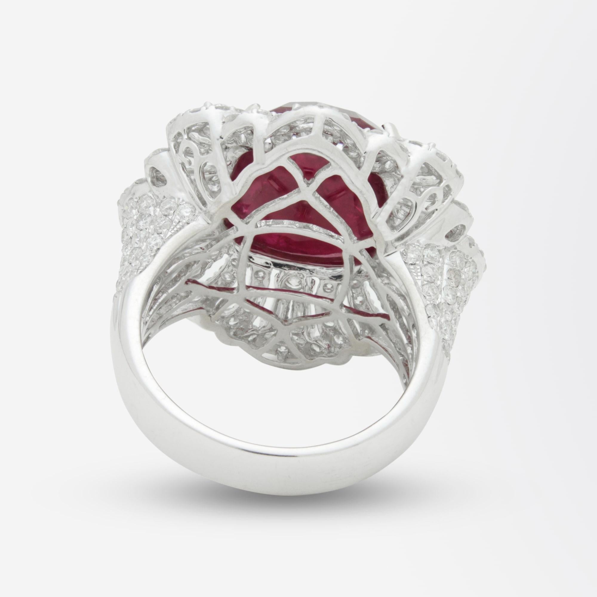 Tapered Baguette Substantial 18 Karat White Gold, Ruby and Diamond Ring