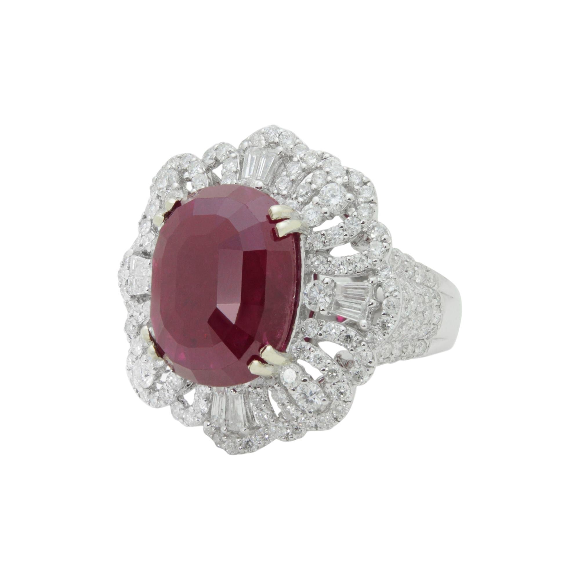 Substantial 18 Karat White Gold, Ruby and Diamond Ring