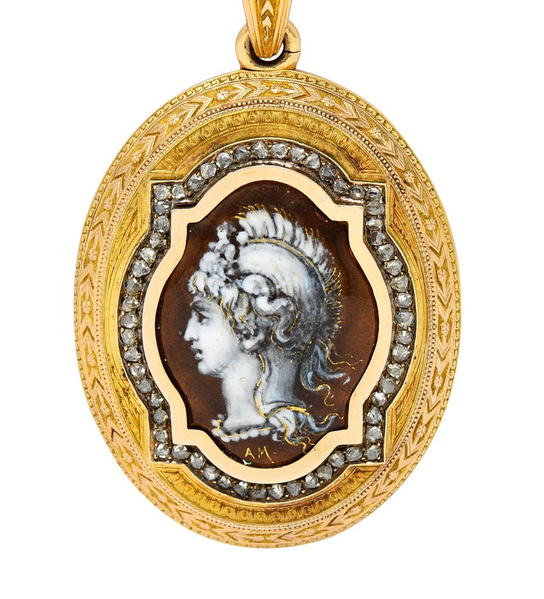 Substantial 1870's Victorian Enamel Diamond 18 Karat Rose Gold Mourning Locket For Sale 8