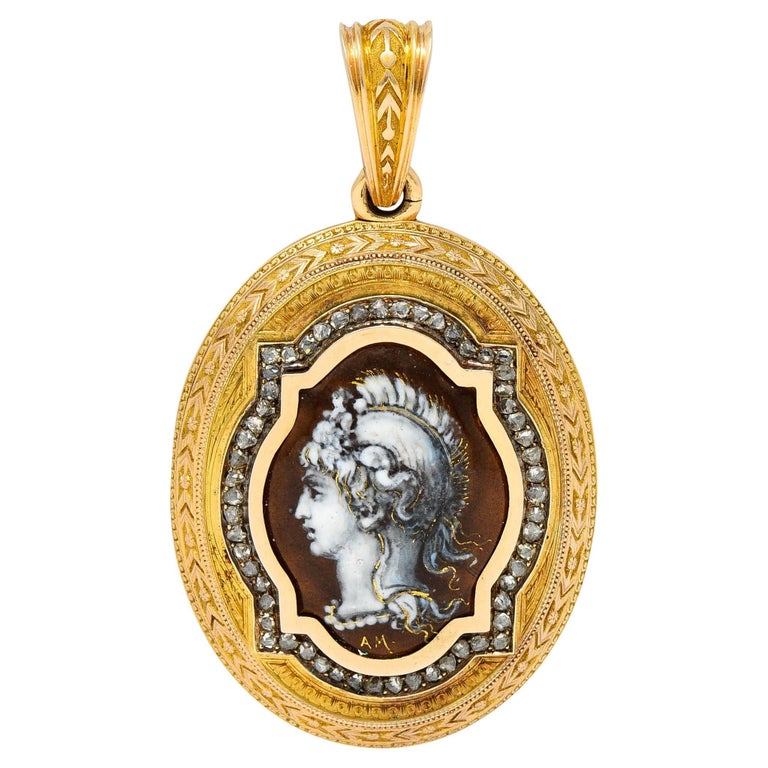 Substantial 1870's Victorian Enamel Diamond 18 Karat Rose Gold Mourning Locket For Sale