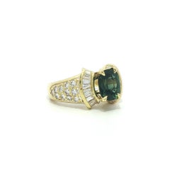 Substantial 18k Gold 3.12ctw GIA No Heat Green Sapphire & Diamond Wide Ring