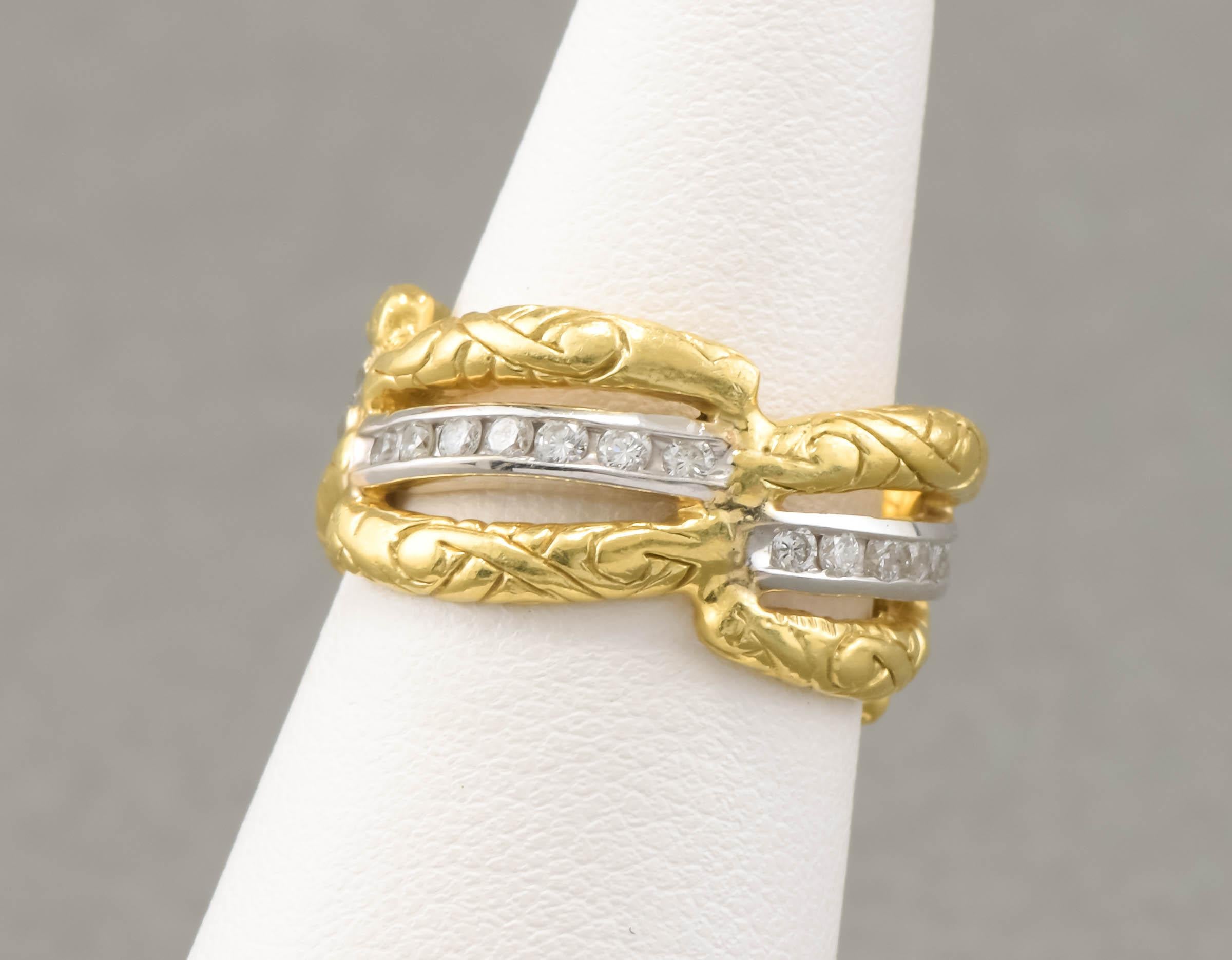 Contemporary Substantial 18K Gold Diamond Eternity Band with Foliate Motif For Sale