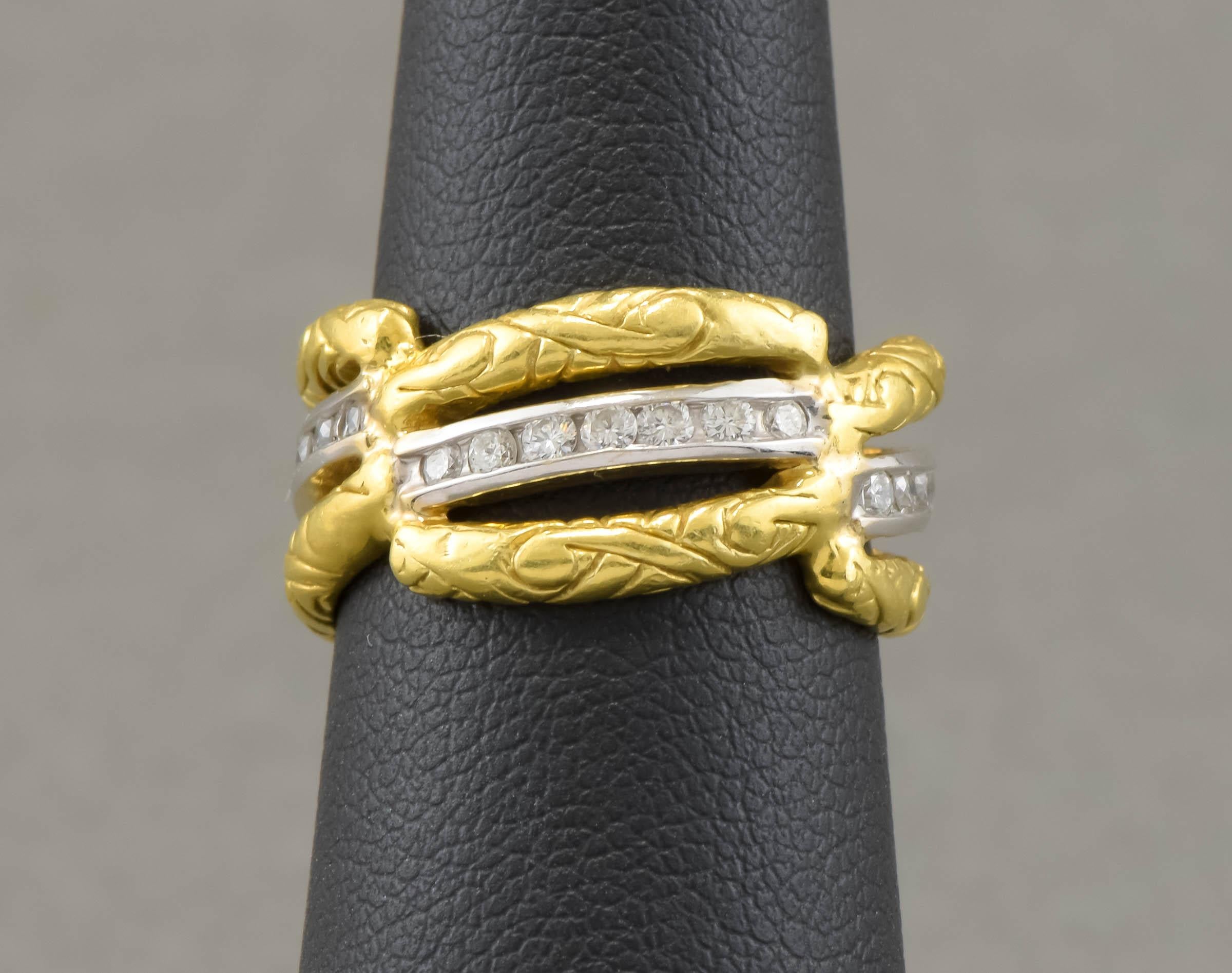 Substantial 18K Gold Diamond Eternity Band with Foliate Motif For Sale 1