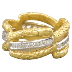 Vintage Substantial 18K Gold Diamond Eternity Band with Foliate Motif