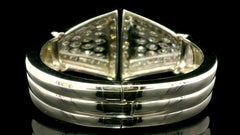 Substantial 18k White Gold 10ct Fiery Diamond Wide Flared Hinged Bangle Bracelet