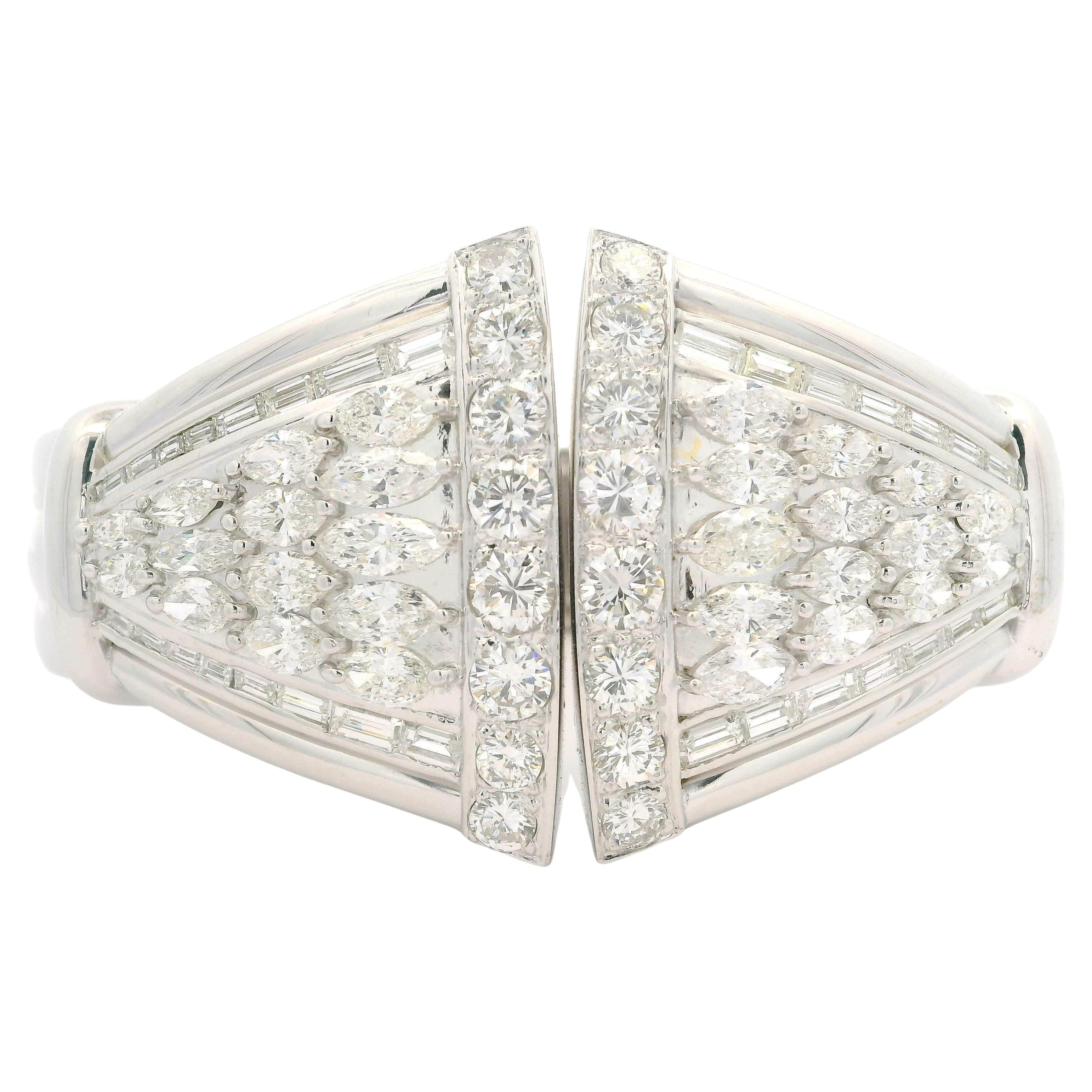 Substantial 18k White Gold 10ct Fiery Diamond Wide Flared Hinged Bangle Bracelet