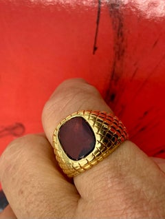 Substantial Estate 18K Yellow Gold Rhodolite Garnet Signet Ring by ABL