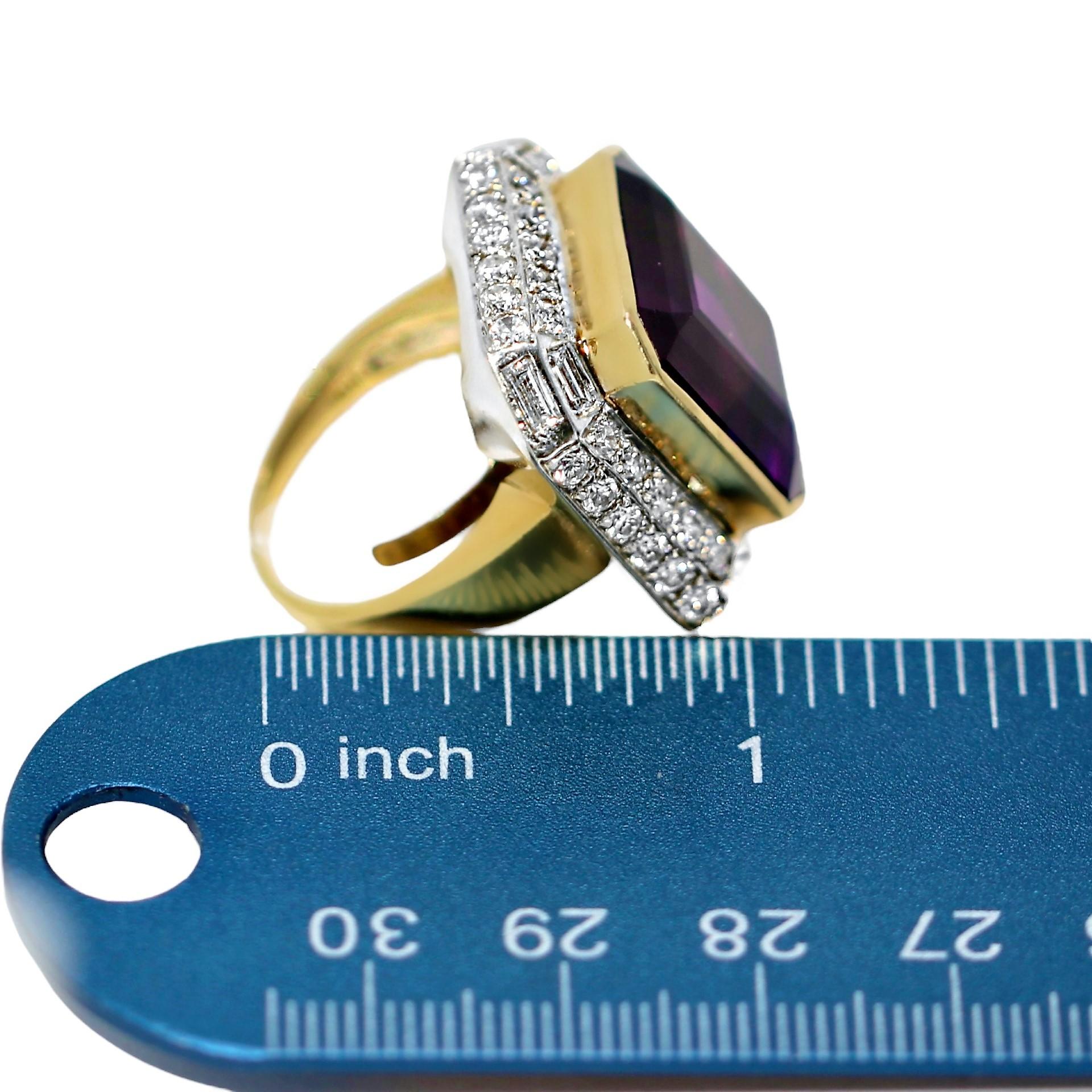 Substantial 1970's Cocktail Ring with Center 15ct Amethyst & 3cts of Diamonds For Sale 4