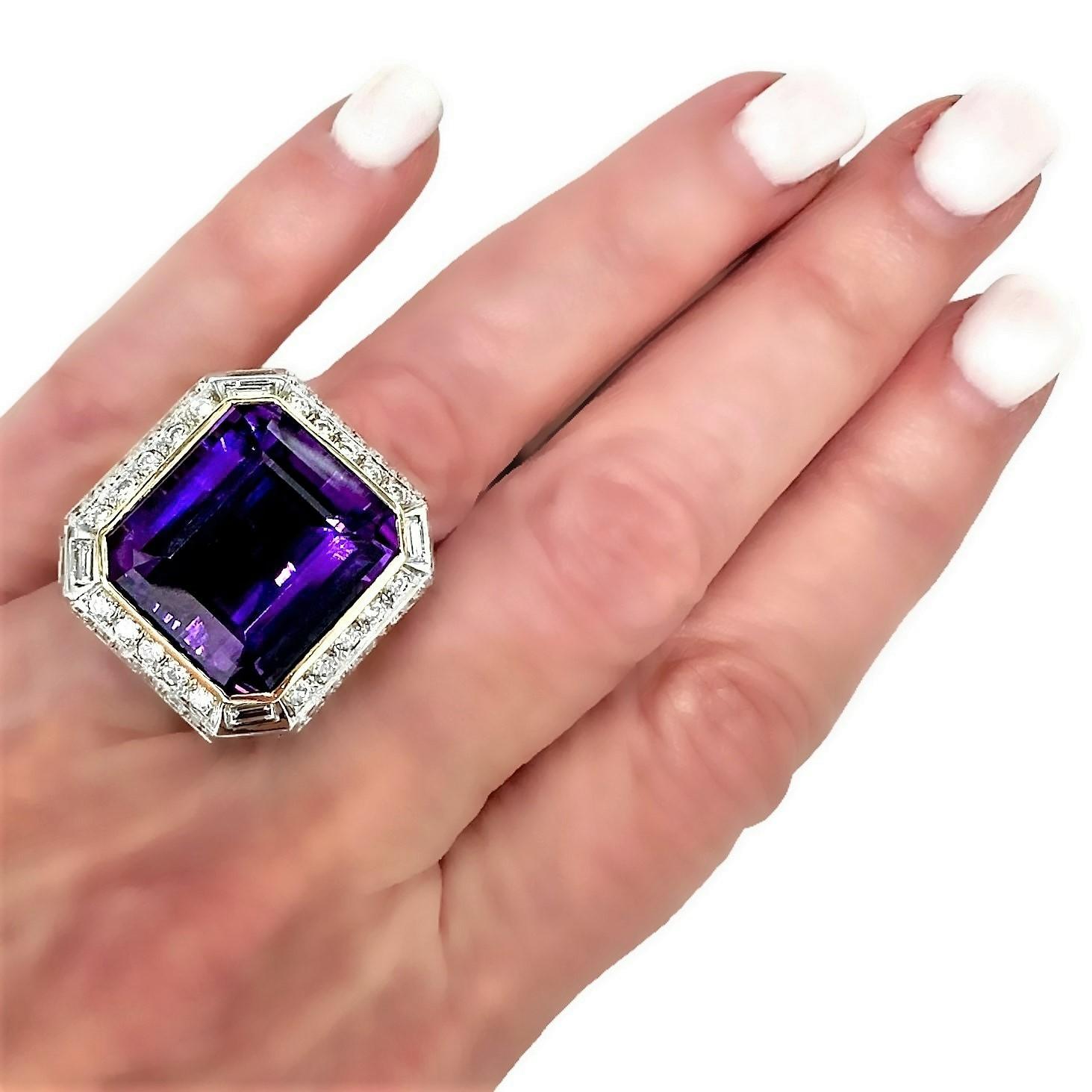Substantial 1970's Cocktail Ring with Center 15ct Amethyst & 3cts of Diamonds For Sale 5