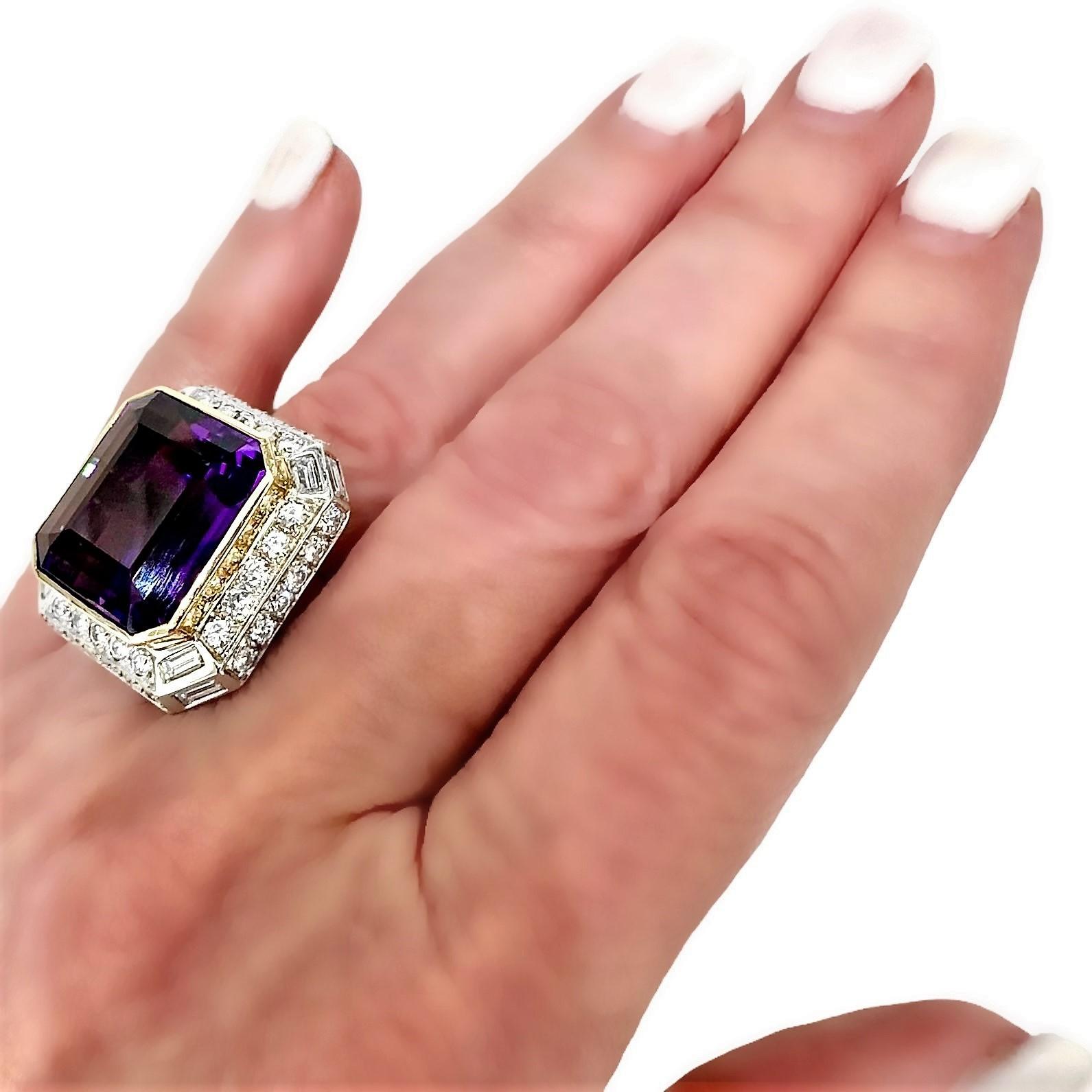 Substantial 1970's Cocktail Ring with Center 15ct Amethyst & 3cts of Diamonds For Sale 6