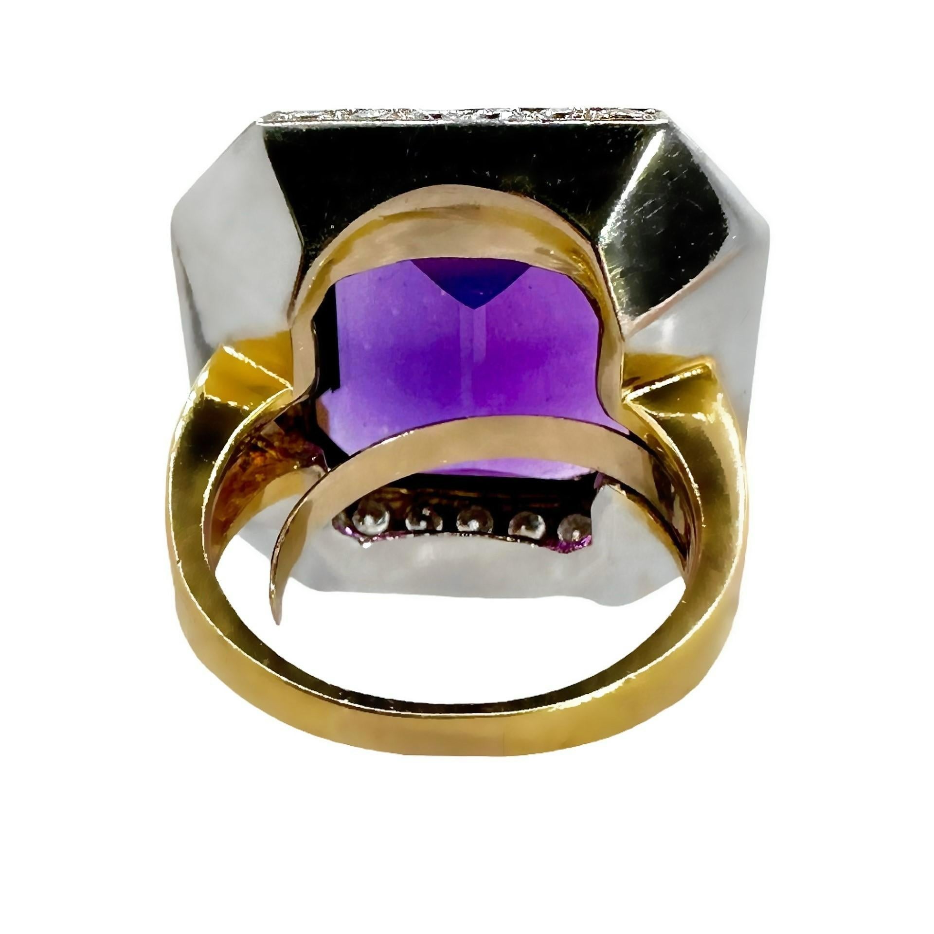 Modern Substantial 1970's Cocktail Ring with Center 15ct Amethyst & 3cts of Diamonds For Sale