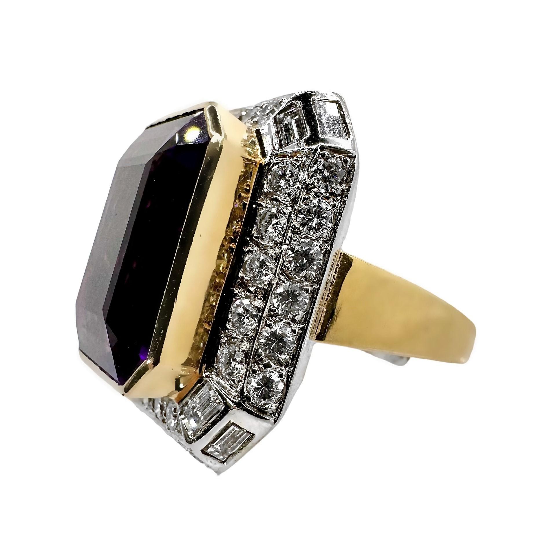 Substantial 1970's Cocktail Ring with Center 15ct Amethyst & 3cts of Diamonds In Good Condition For Sale In Palm Beach, FL