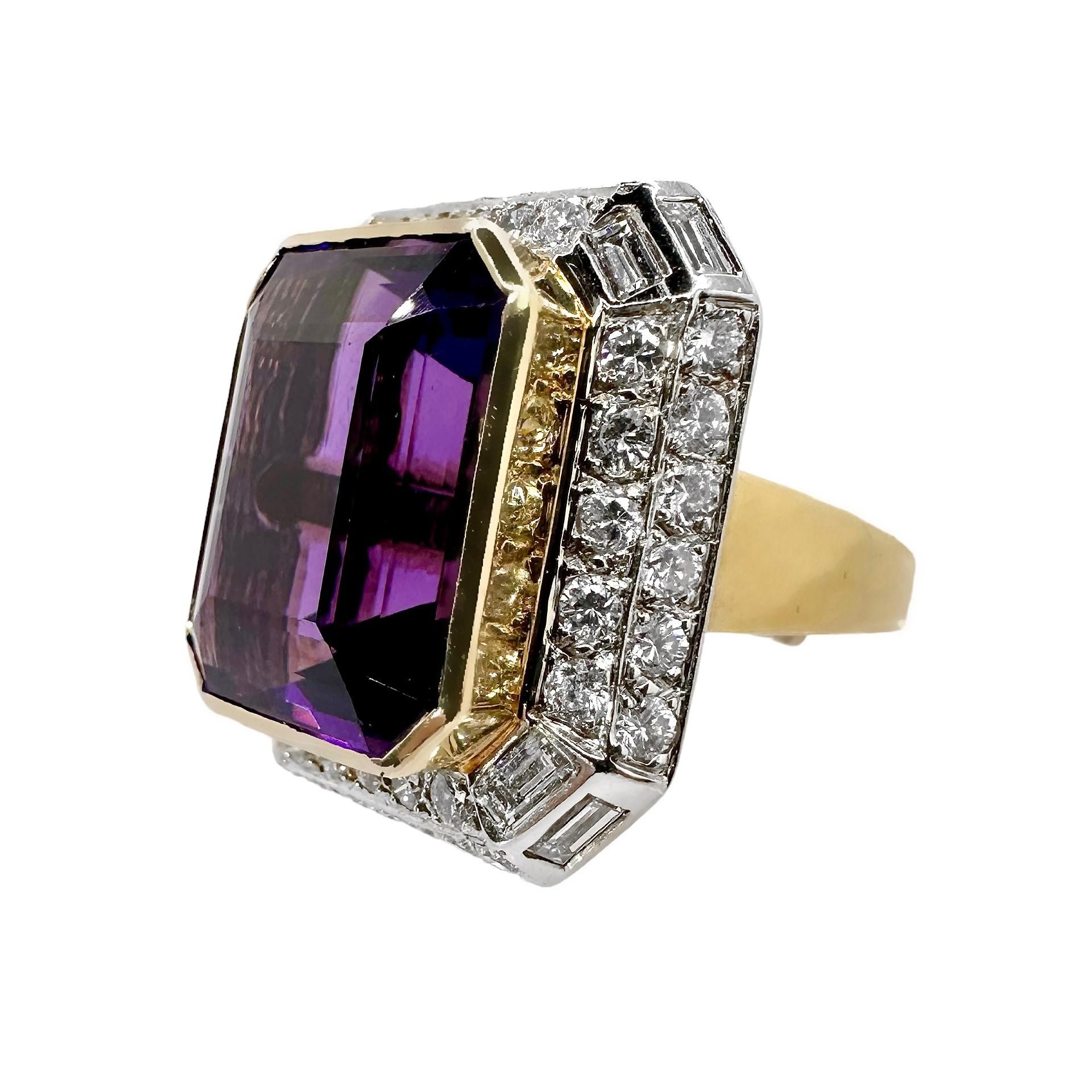 Women's Substantial 1970's Cocktail Ring with Center 15ct Amethyst & 3cts of Diamonds For Sale