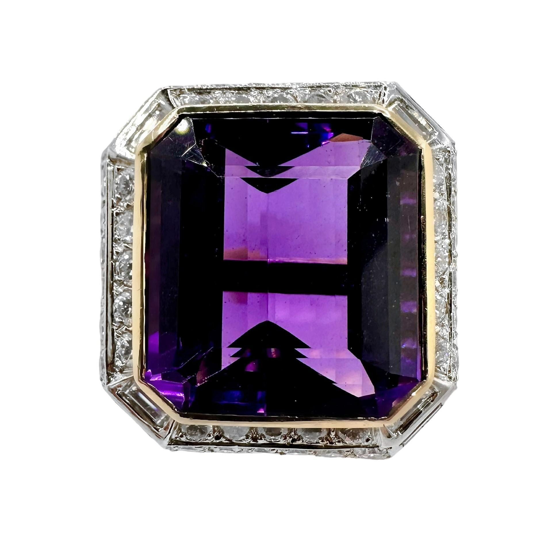 Substantial 1970's Cocktail Ring with Center 15ct Amethyst & 3cts of Diamonds For Sale 2