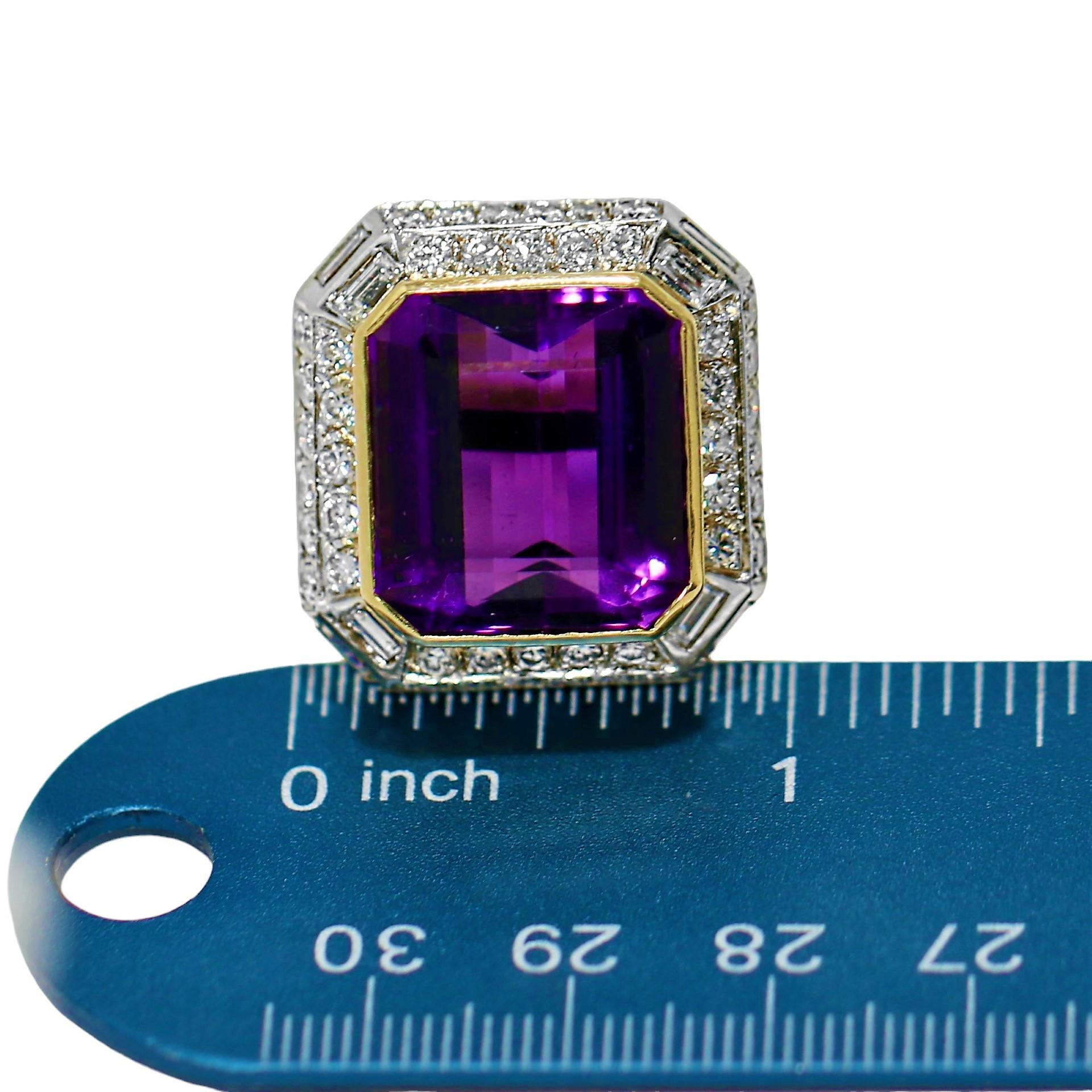 Substantial 1970's Cocktail Ring with Center 15ct Amethyst & 3cts of Diamonds For Sale 3
