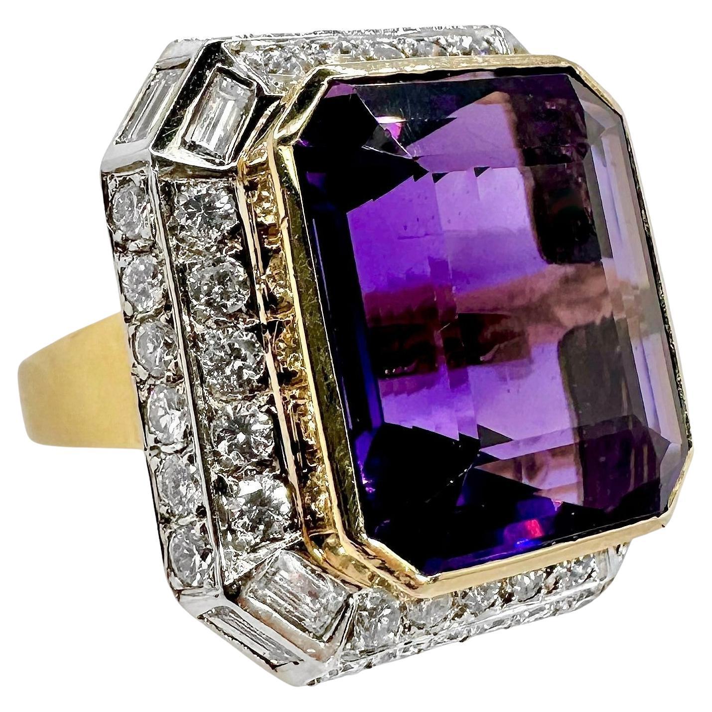 Substantial 1970's Cocktail Ring with Center 15ct Amethyst & 3cts of Diamonds For Sale