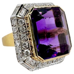 Substantial 1970's Cocktail Ring with Center 15ct Amethyst & 3cts of Diamonds