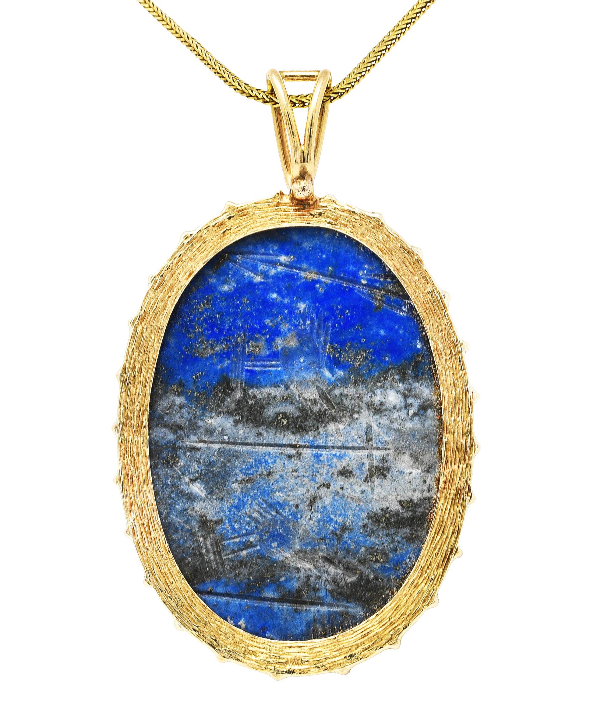 Substantial 1970's Lapis Lazuli 14 Karat Gold Scarab Pendant Necklace 6