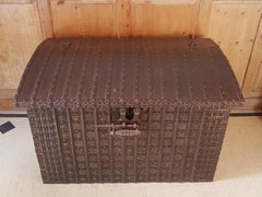 Substantial 19th C. Rajasthan Iron-banded Damchiya Dowry Chest with Rare Lock